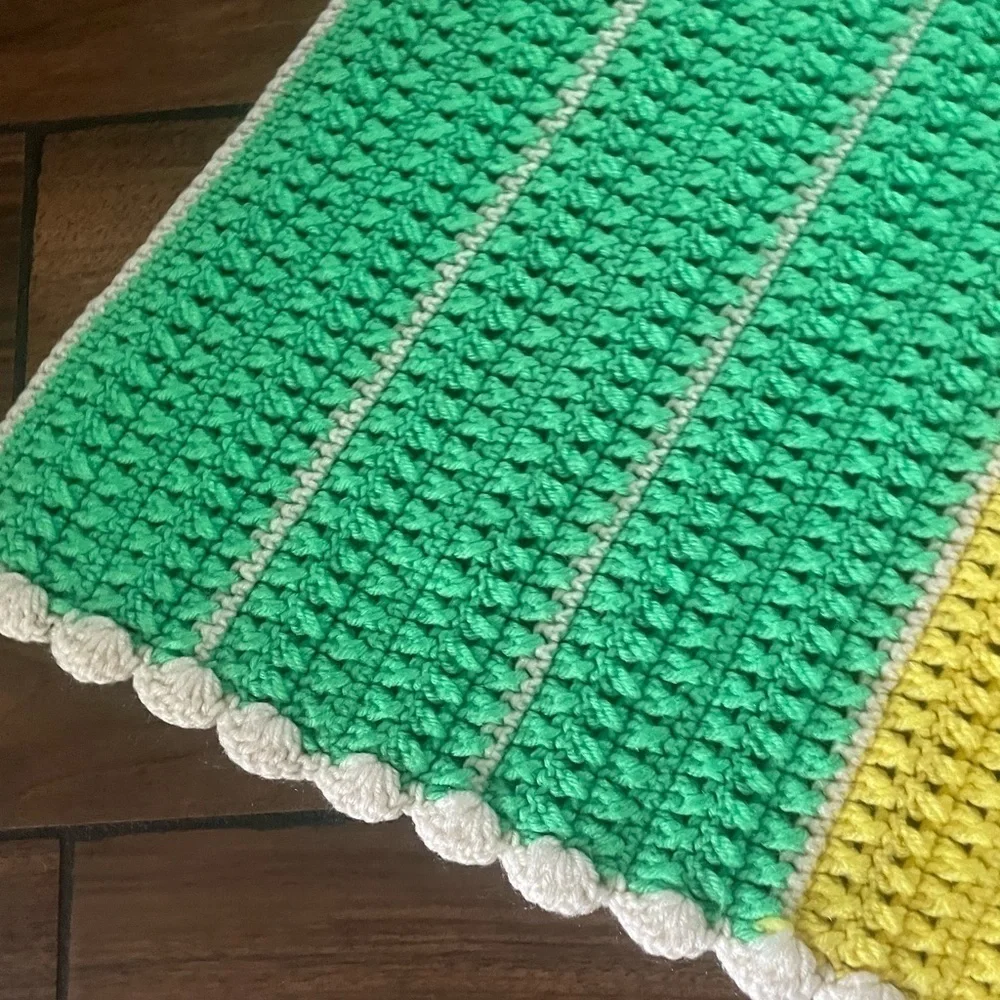 HANDMADE Knitted green and yellow afghan blanket